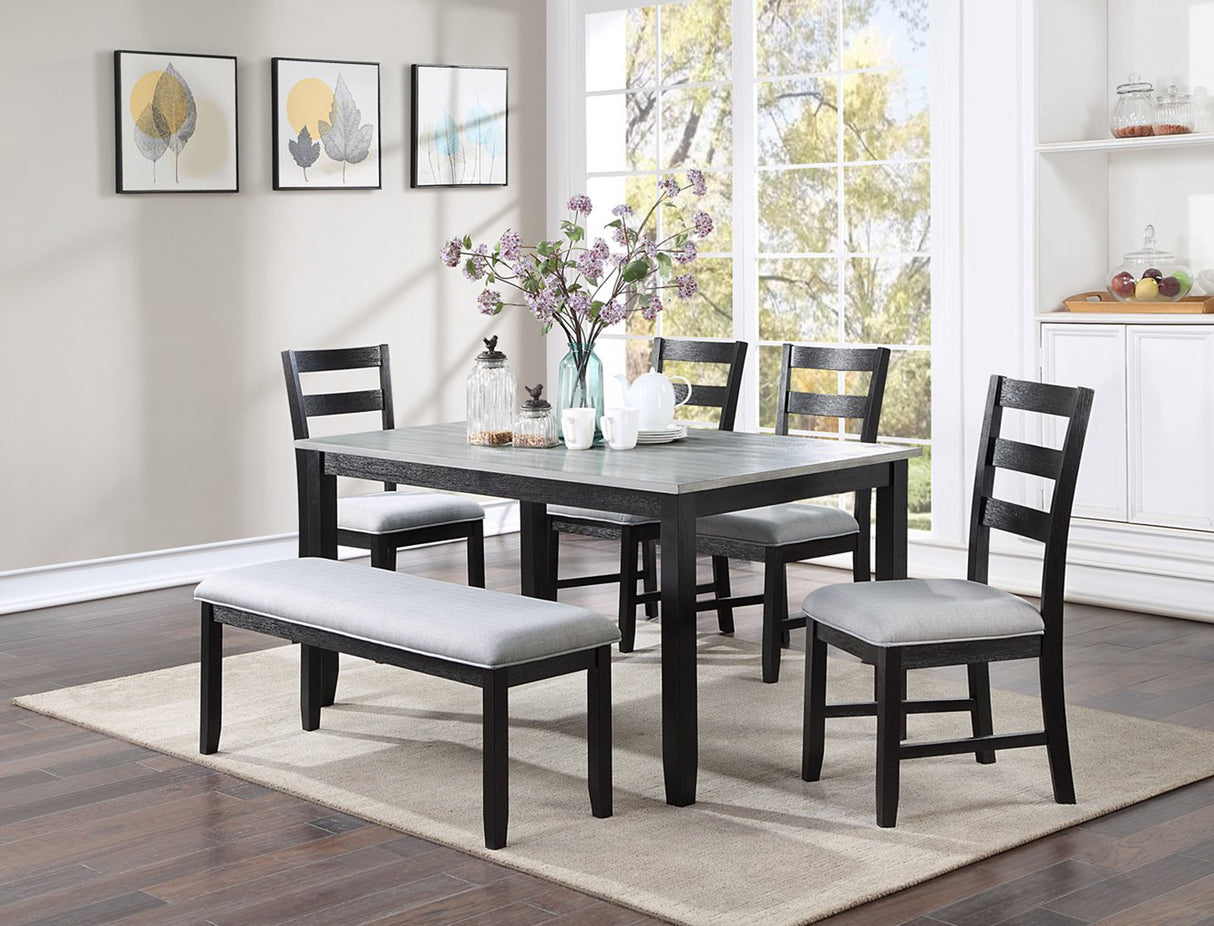 Gray & Black 6-Piece Dining Set with Bench