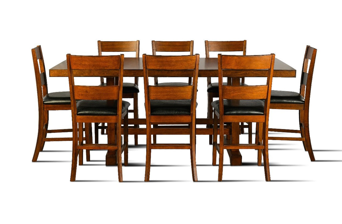 Cherry Brown Rustic 9-Piece Counter Height Dining Set with Extension Table