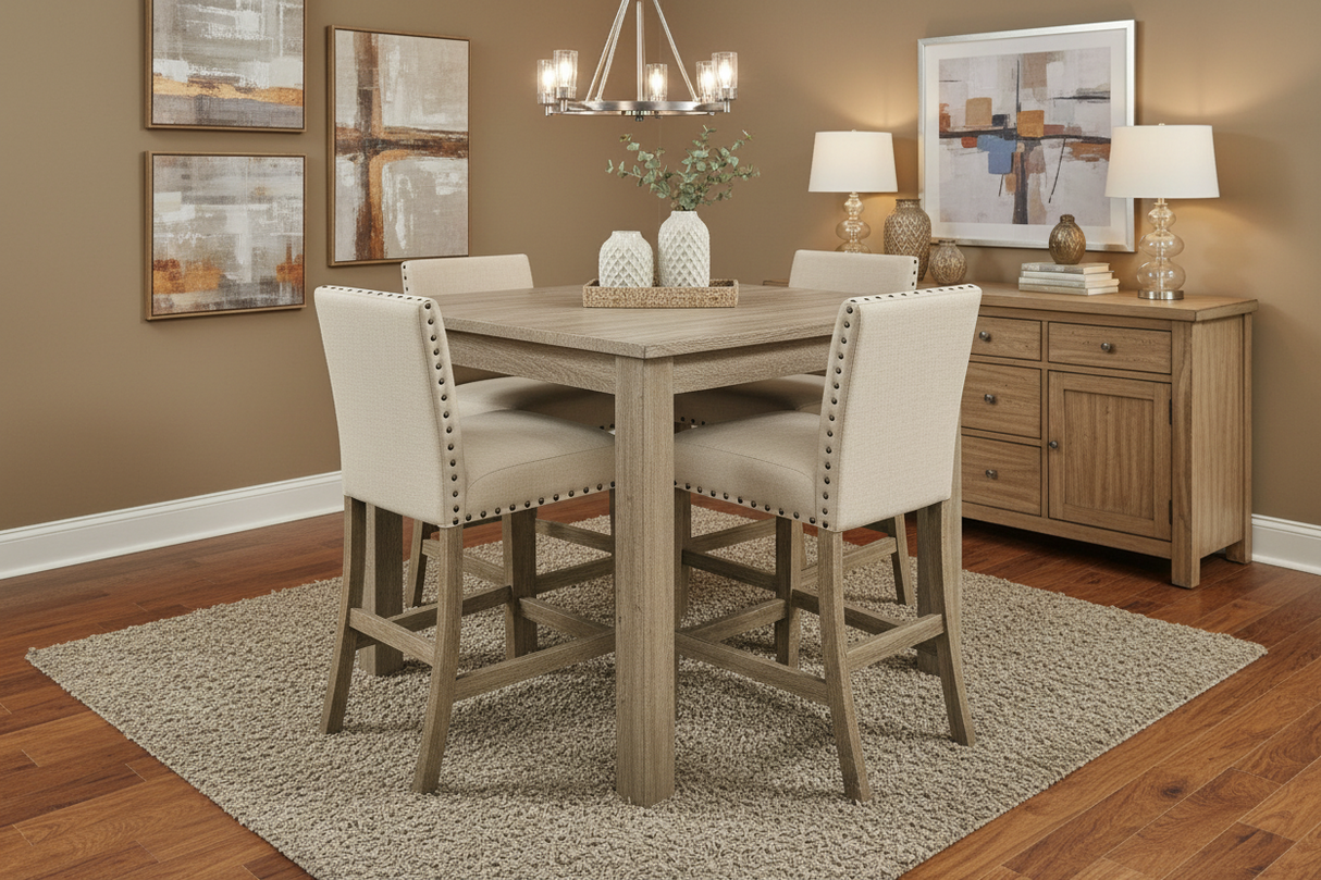 5 Piece Square Pub Dining Room Set by Mollai Collections | Bel Furniture