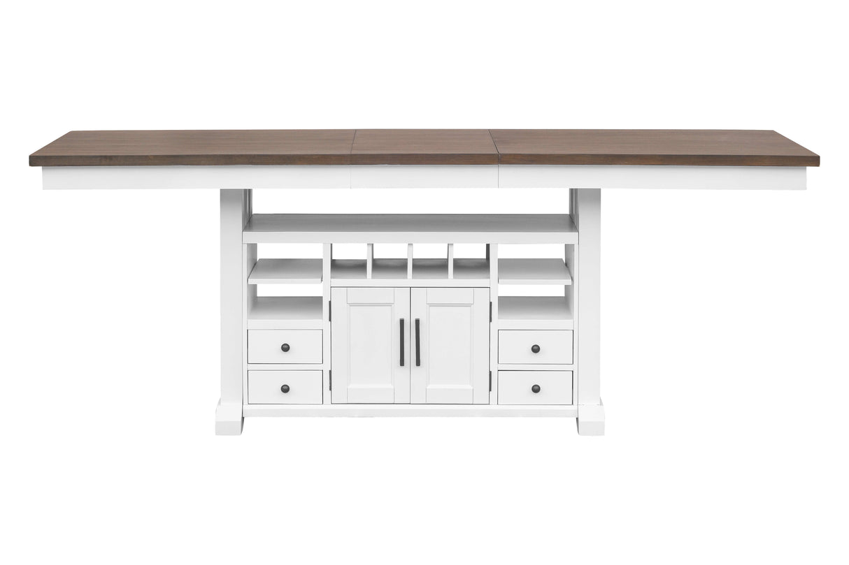 9 Piece Farmhouse White & Walnut Counter Height Dining Set with Storage by Mollai Collections | Bel Furniture