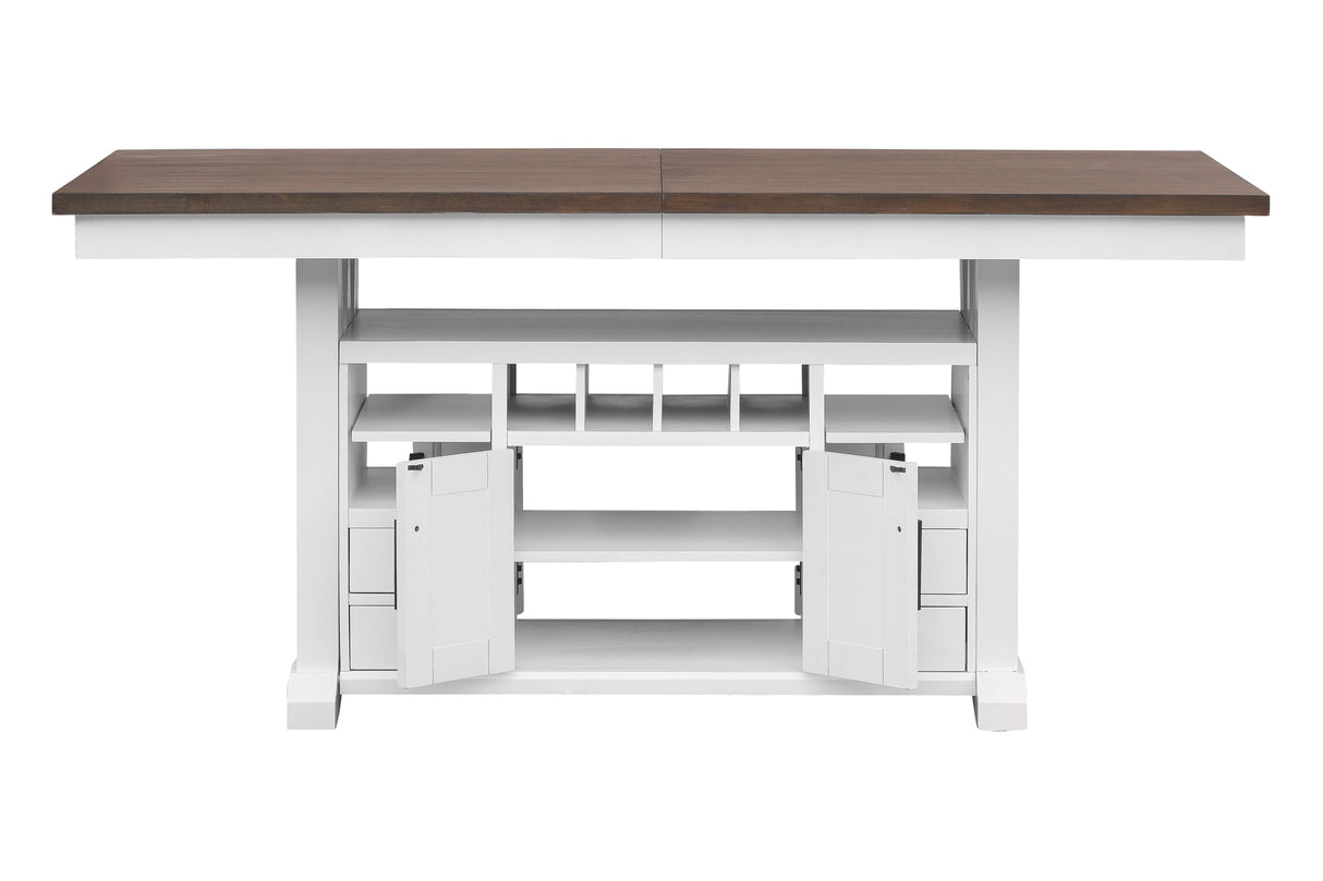 9 Piece Farmhouse White & Walnut Counter Height Dining Set with Storage by Mollai Collections | Bel Furniture