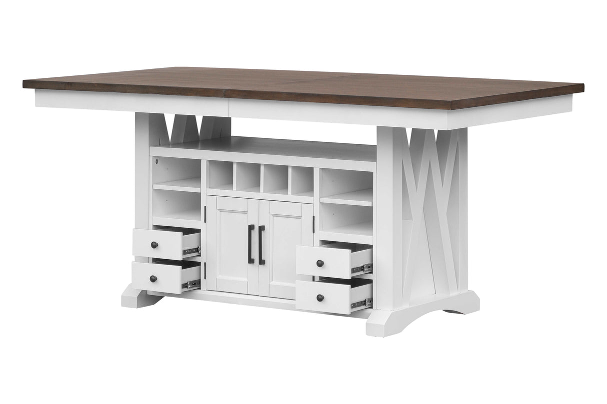 9 Piece Farmhouse White & Walnut Counter Height Dining Set with Storage by Mollai Collections | Bel Furniture