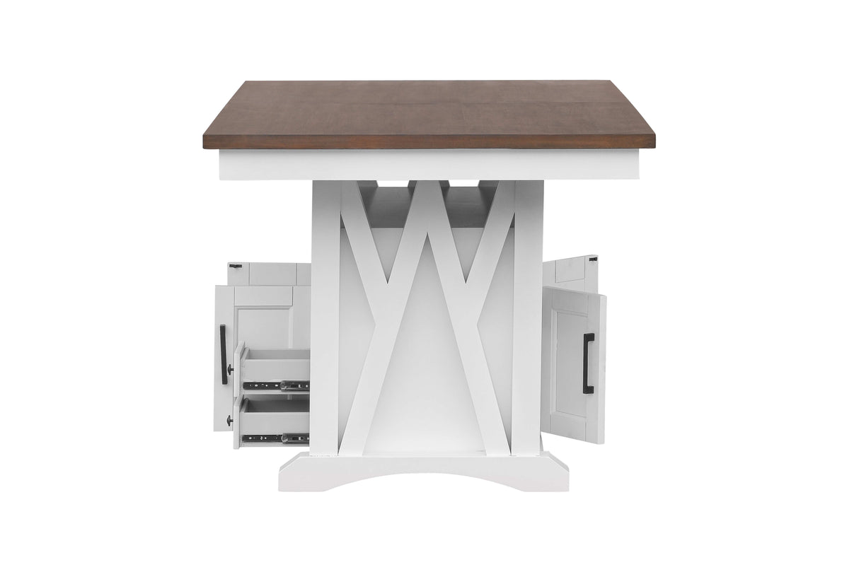 9 Piece Farmhouse White & Walnut Counter Height Dining Set with Storage by Mollai Collections | Bel Furniture