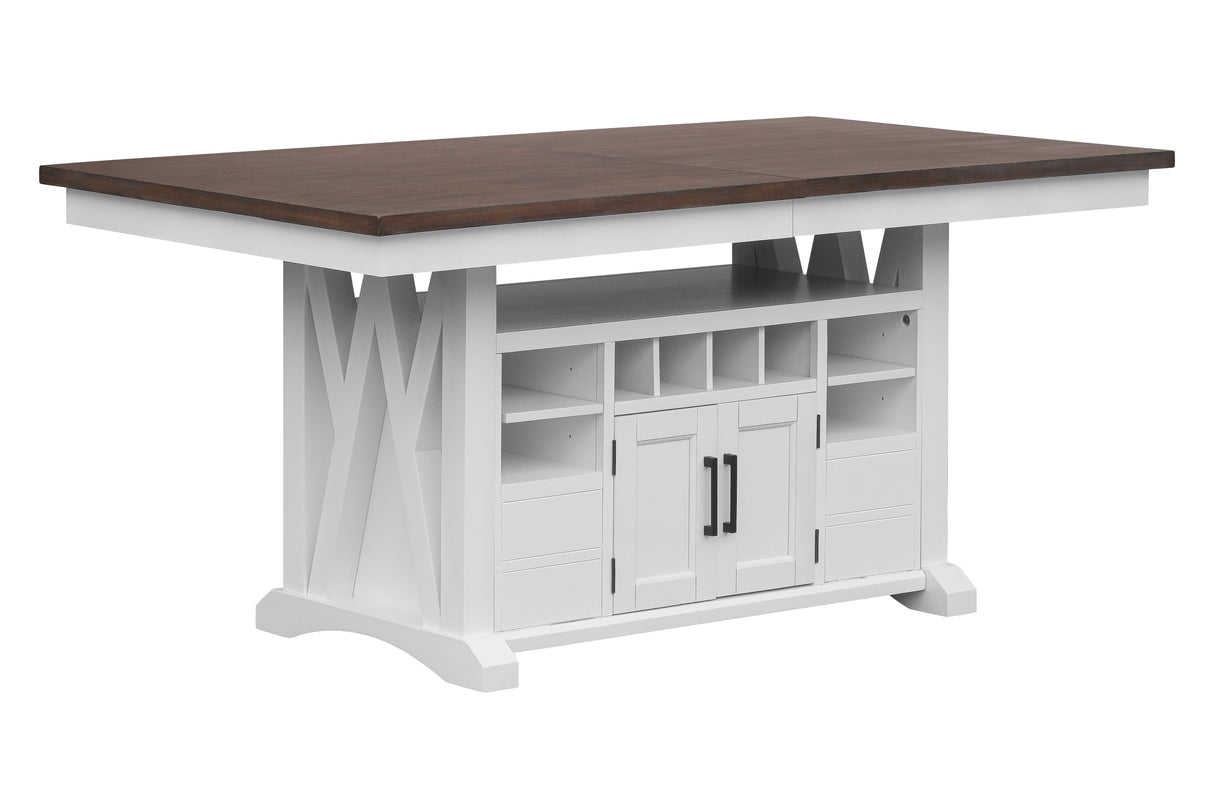 9 Piece Farmhouse White & Walnut Counter Height Dining Set with Storage by Mollai Collections | Bel Furniture