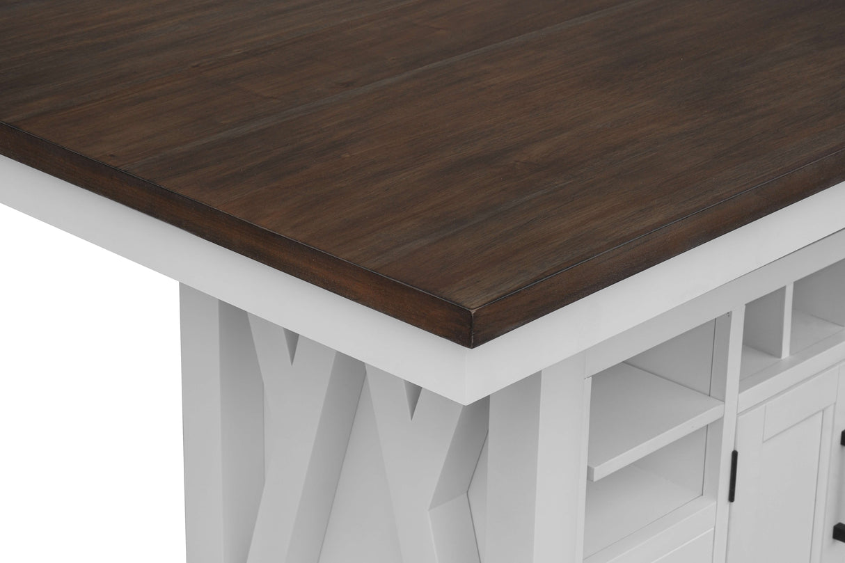 9 Piece Farmhouse White & Walnut Counter Height Dining Set with Storage by Mollai Collections | Bel Furniture