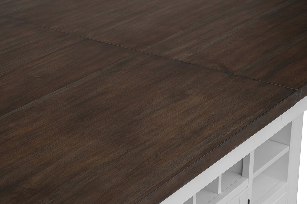 9 Piece Farmhouse White & Walnut Counter Height Dining Set with Storage by Mollai Collections | Bel Furniture