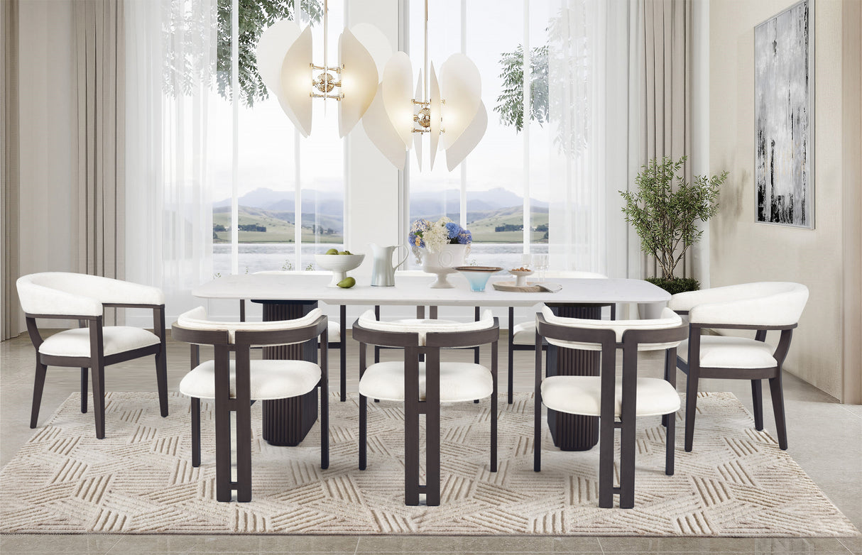 9-Piece Modern Dining Set with Marble Table Top by Mollai Collections | Bel Furniture