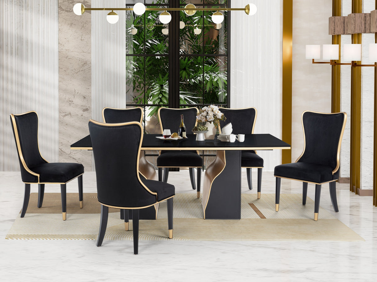 7 Piece Modern Black and Gold Dining Set by Mollai Collections | Bel Furniture