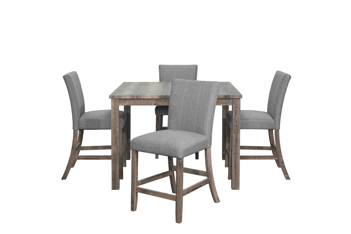 Rustic Gray 5-Piece Counter Height Dining Table Set with Square Table & Upholstered Chairs