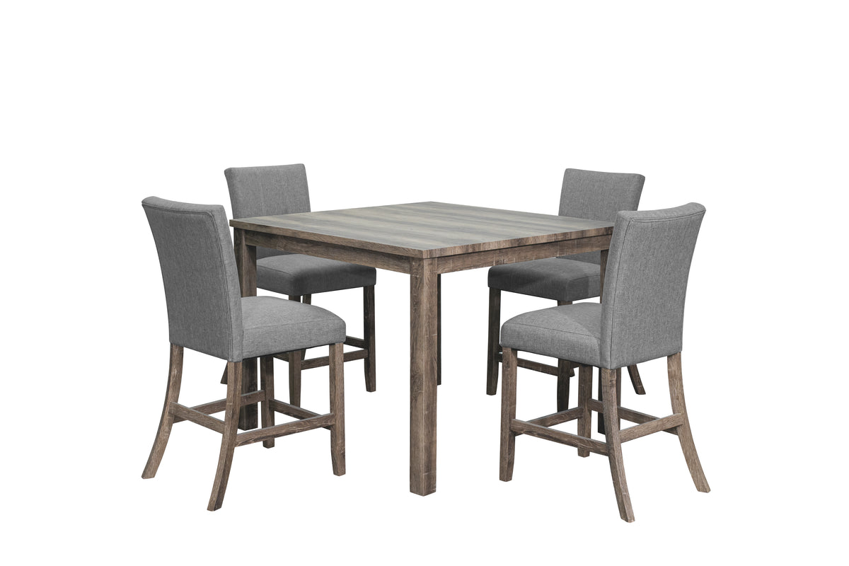 Rustic Gray 5-Piece Counter Height Dining Table Set with Square Table & Upholstered Chairs