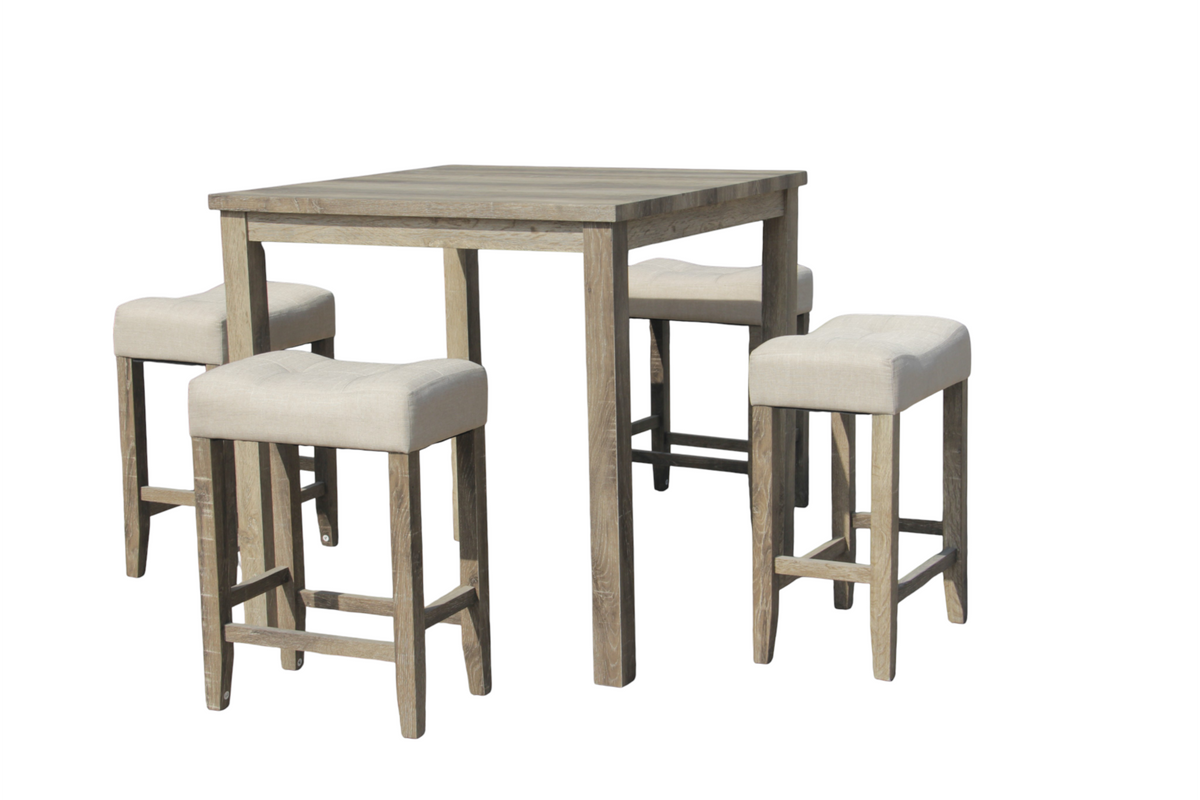 5-Piece Counter Height Dining Set with Beige Upholstered Stools