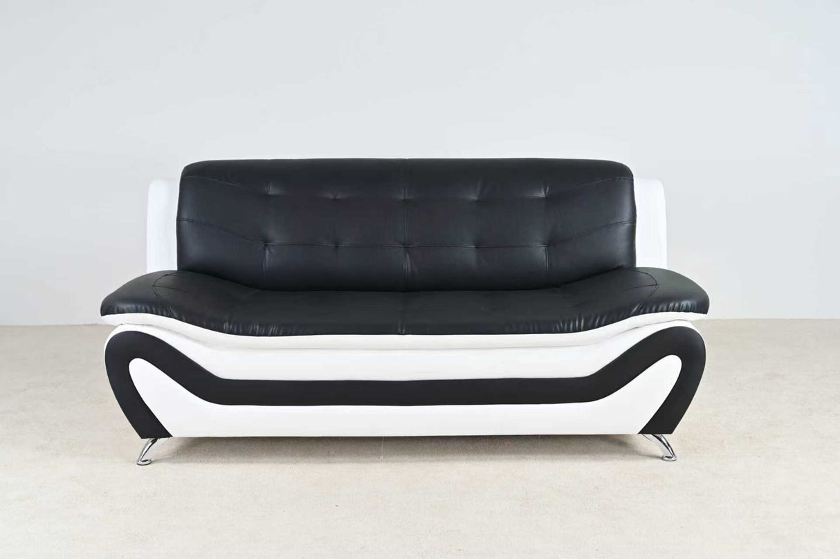 Black & White Modern Curved Living Room Set with Metal Legs