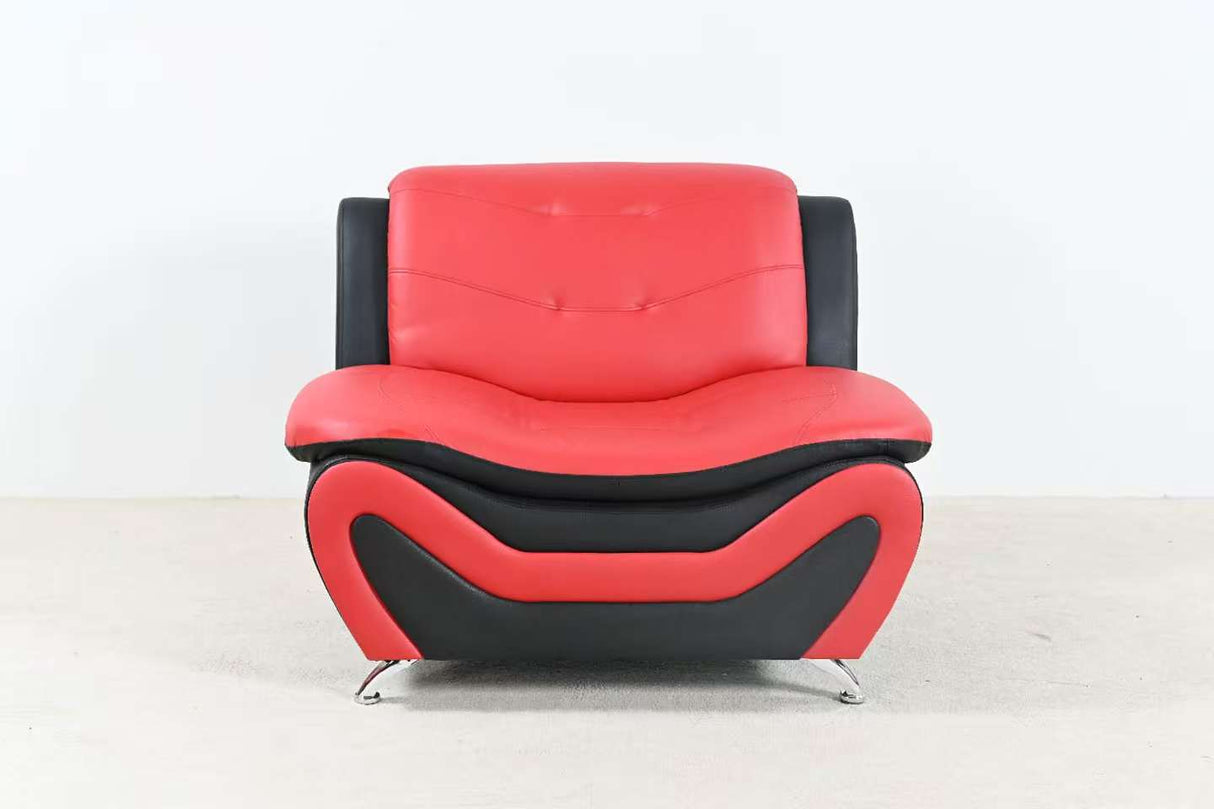 Red & Black Modern Curved Living Room Set with Metal Legs