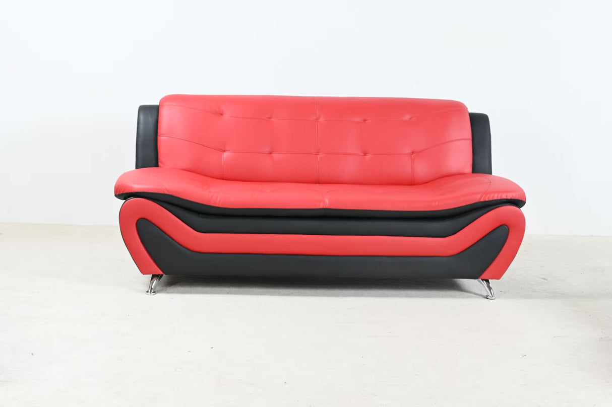 Red & Black Modern Curved Living Room Set with Metal Legs
