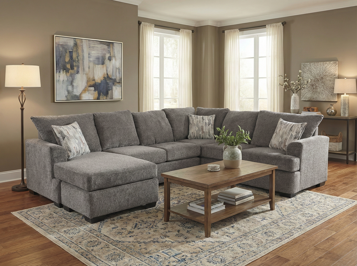 Logan Nickel Sectional Sofa with Chaise