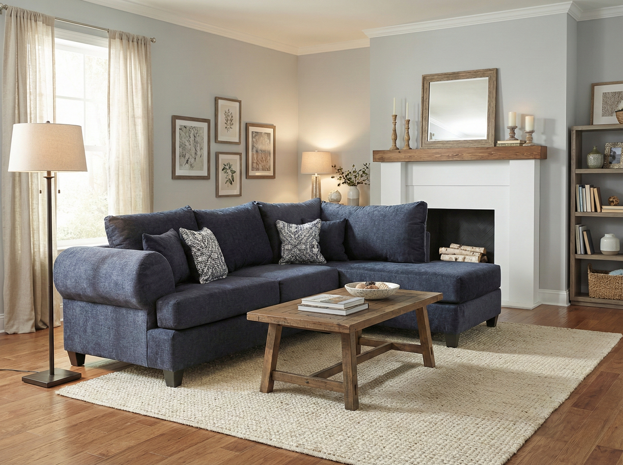2-Piece Sectional Sofa with Right Arm Facing Chaise – Splendor Blue