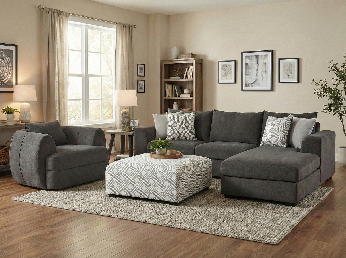 Dark Grey 2-Piece Sectional Sofa with Right-Facing Chaise