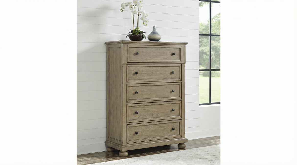 Vintage Oak Transitional Farmhouse Chest w/ Felt-Lined Top Drawer