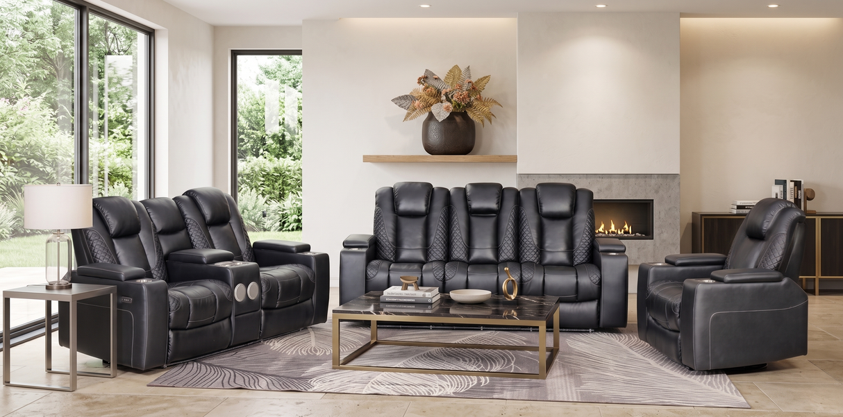 Black 3-Piece Power Reclining Living Room Set with LED Lighting, Hidden Storage & Bluetooth Speaker