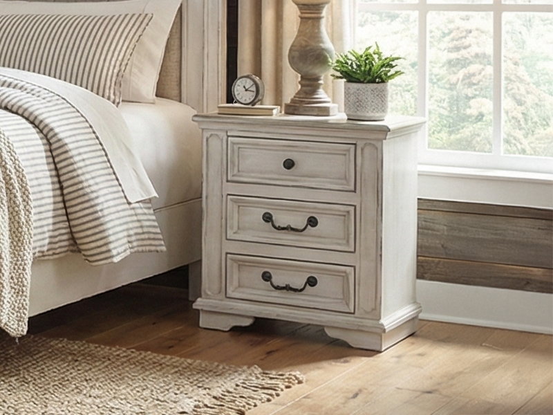 Magnolia White Rustic Farmhouse 3-Drawer Nightstand