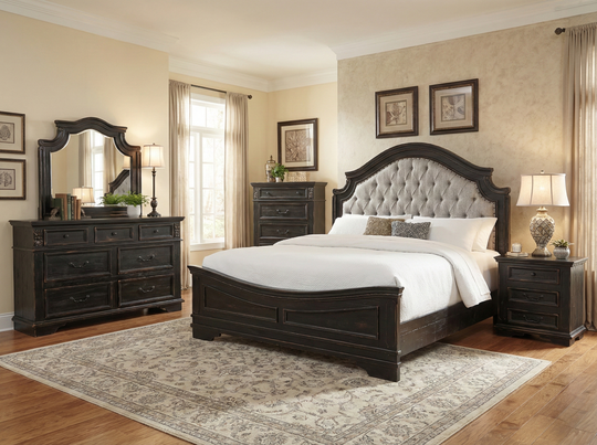 Magnolia 6-Piece Upholstered Bedroom Set in Dark Cherry