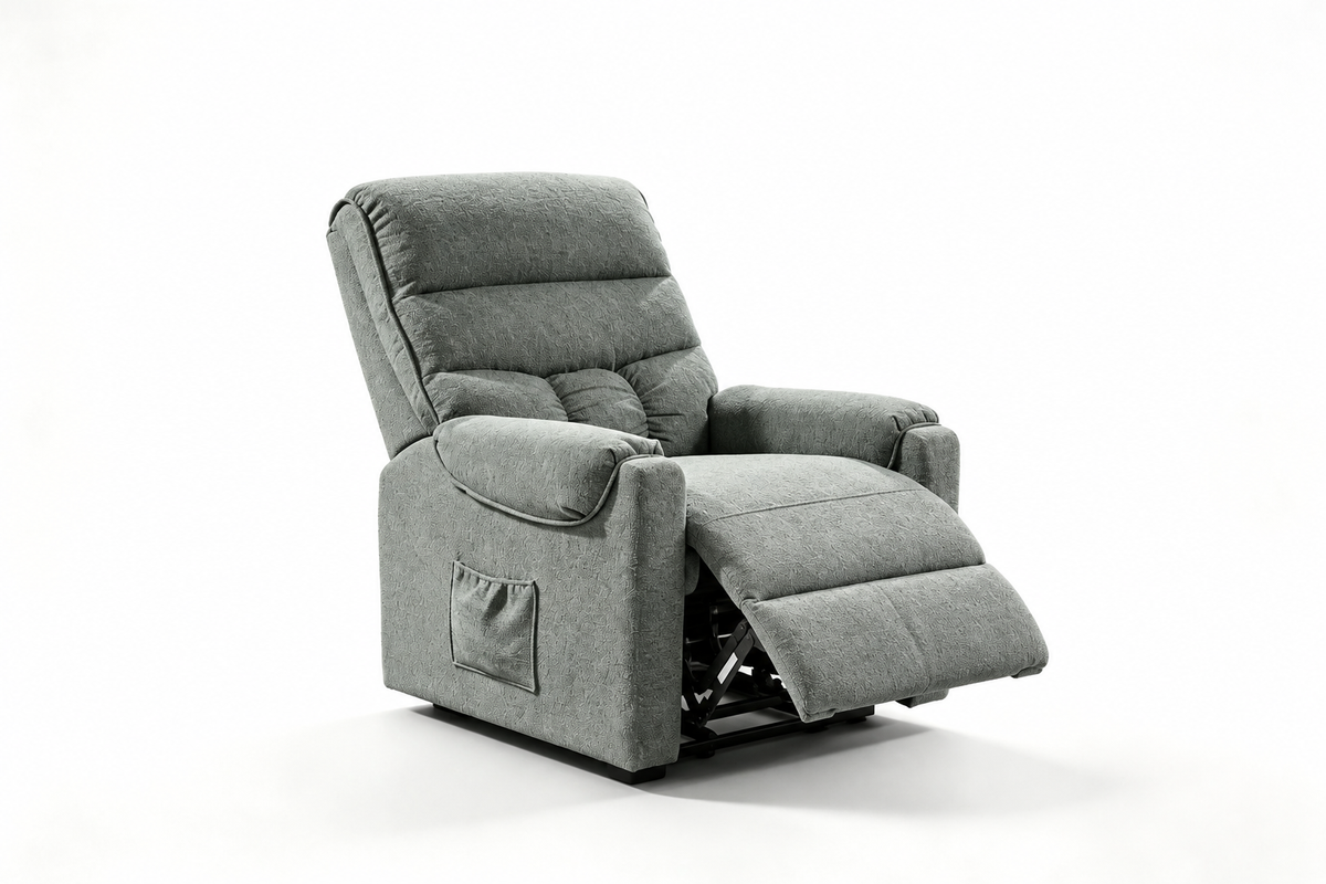 Dark Grey Chenille Power Lift Recliner with Remote Control & Side Storage Pocket