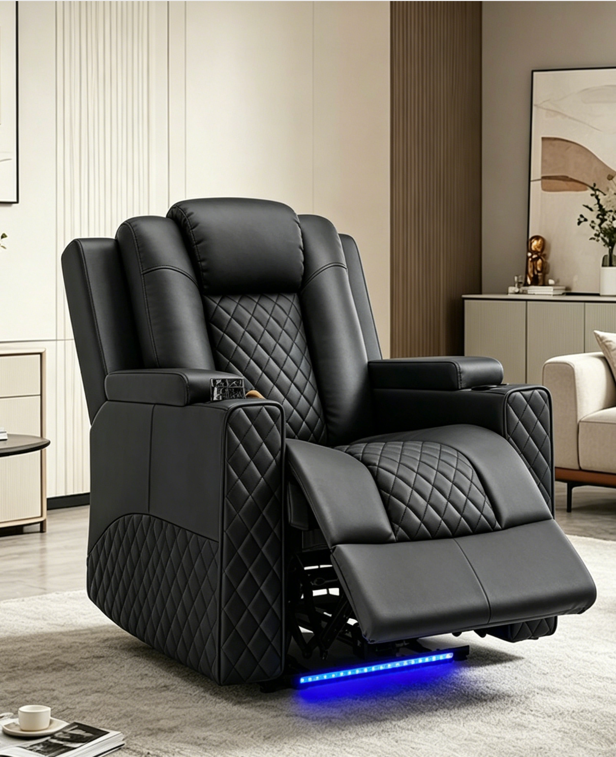 Black Diamond-Quilted Massage Recliner Chair with LED Lights