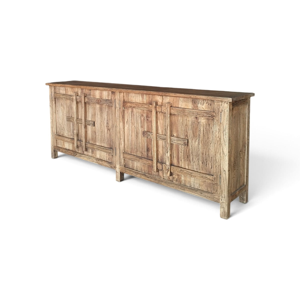 Natural Brown 87-Inch Reclaimed Wood 4-Door Sideboard with Wooden Latches