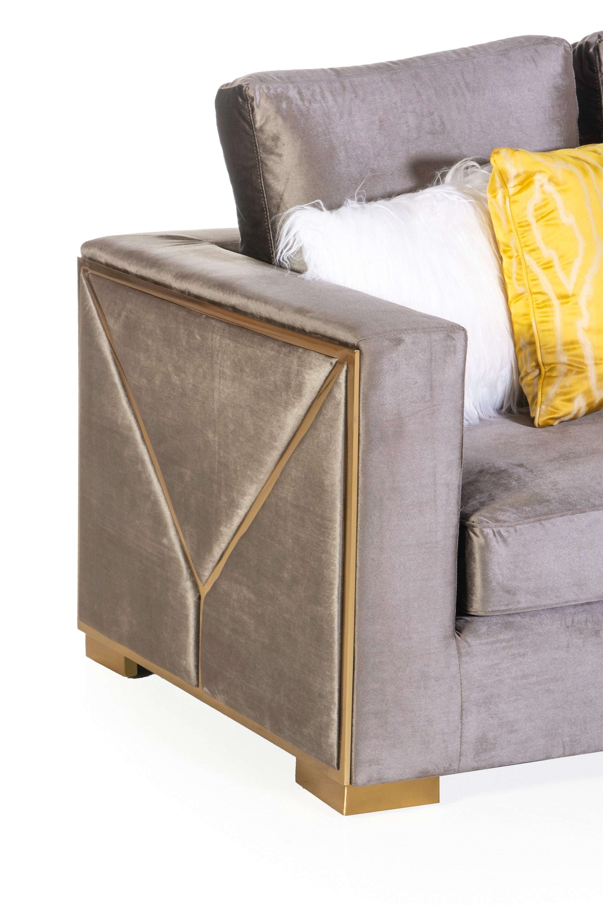 3 Piece Sectional Sofa with Gold Trim and Plush Accent Pillows by Sara Collections | Bel Furniture