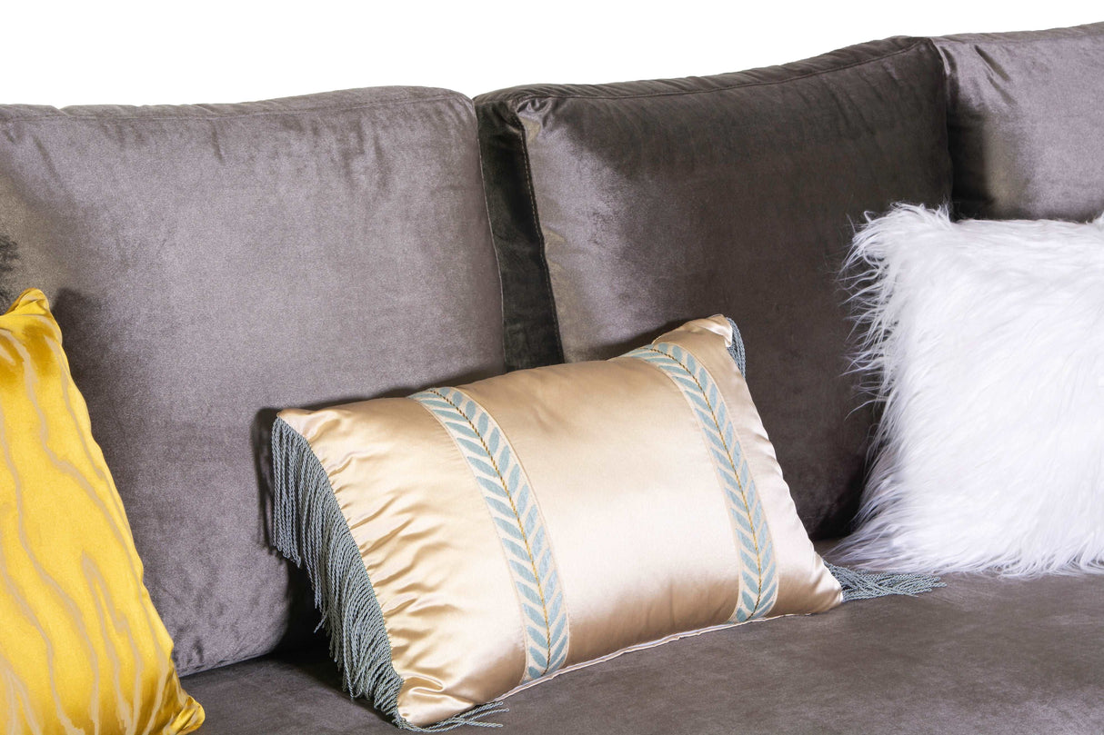 3 Piece Sectional Sofa with Gold Trim and Plush Accent Pillows by Sara Collections | Bel Furniture