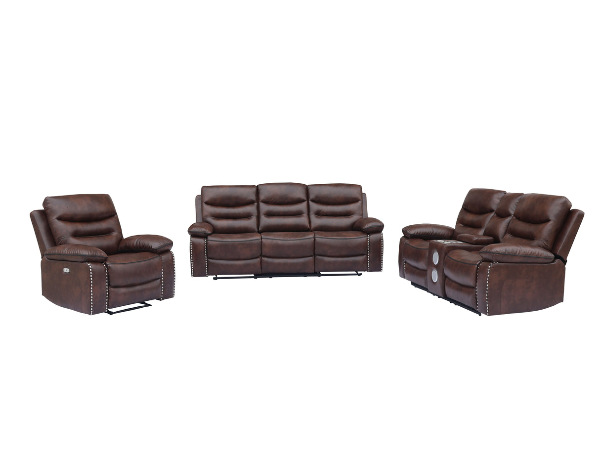3 Piece Living Room Set: Power Reclining Sofa, Power Reclining Chair, Stationary Loveseat by Sara Collections | Bel Furniture