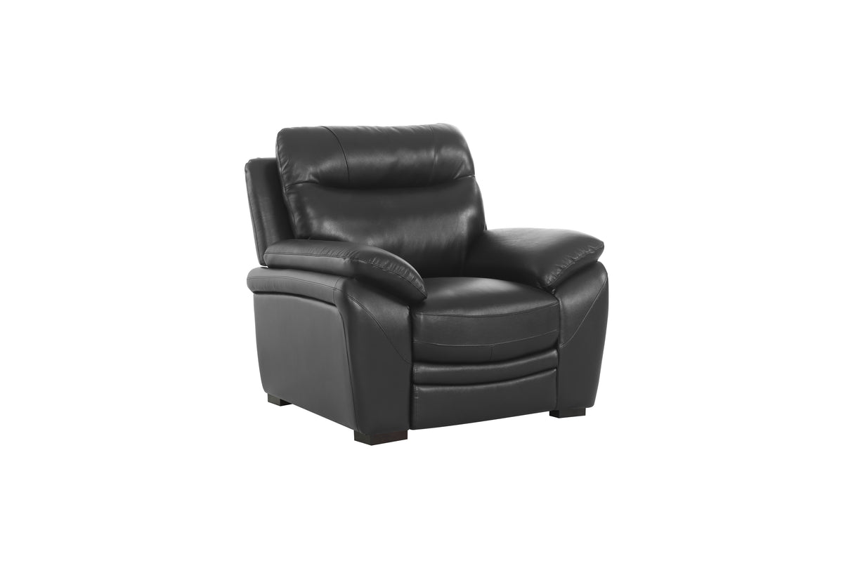 Modern Black Top Grain Leather 3-Piece Living Room Set with Sofa, Loveseat & Chair