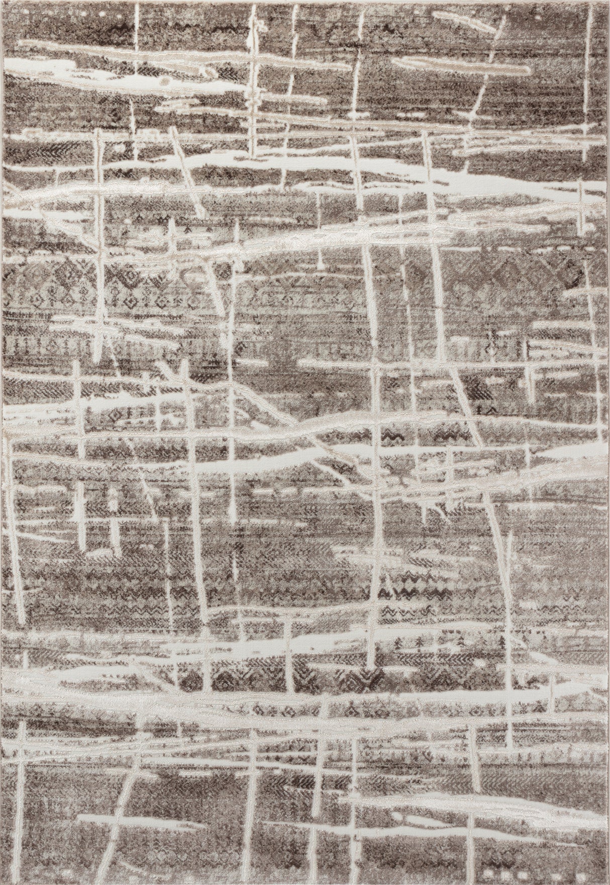 Abstract patterned rug with gray and white colors