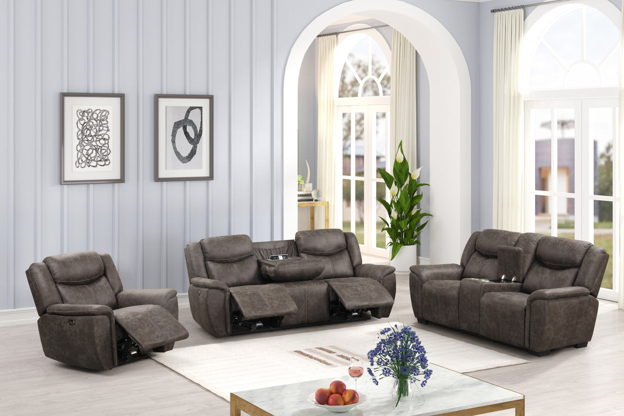 Contemporary Dark Gray 3-Piece Power Reclining Living Room Set with Console & USB