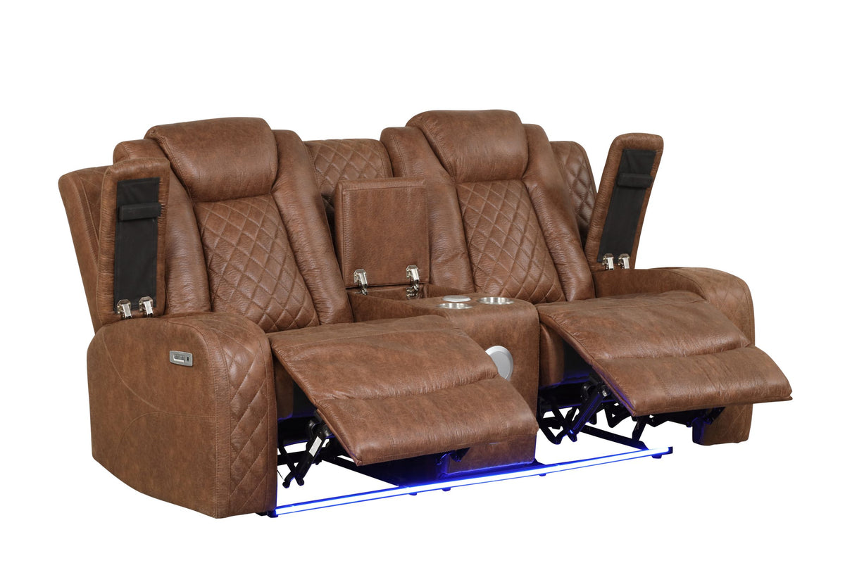 Tan 3-Piece Power Reclining Living Room Set with Power Headrests, Drop-Down Table & Wireless Charging