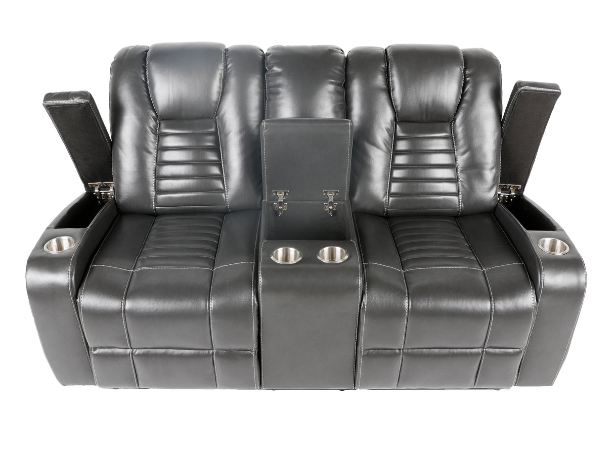 Meridian Grey 3-Piece Living Room Set with Power Headrests, Cup Holders & Storage