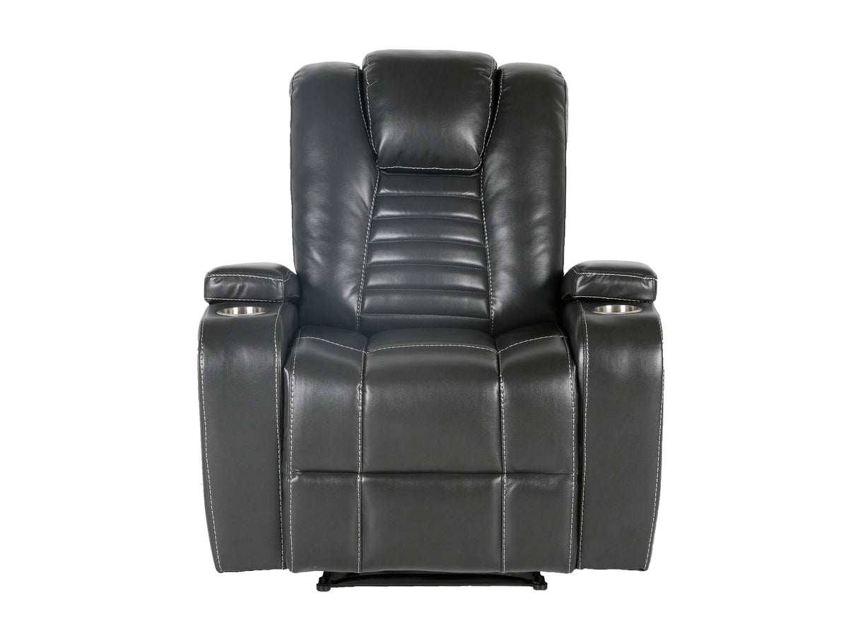 Meridian Grey 3-Piece Living Room Set with Power Headrests, Cup Holders & Storage