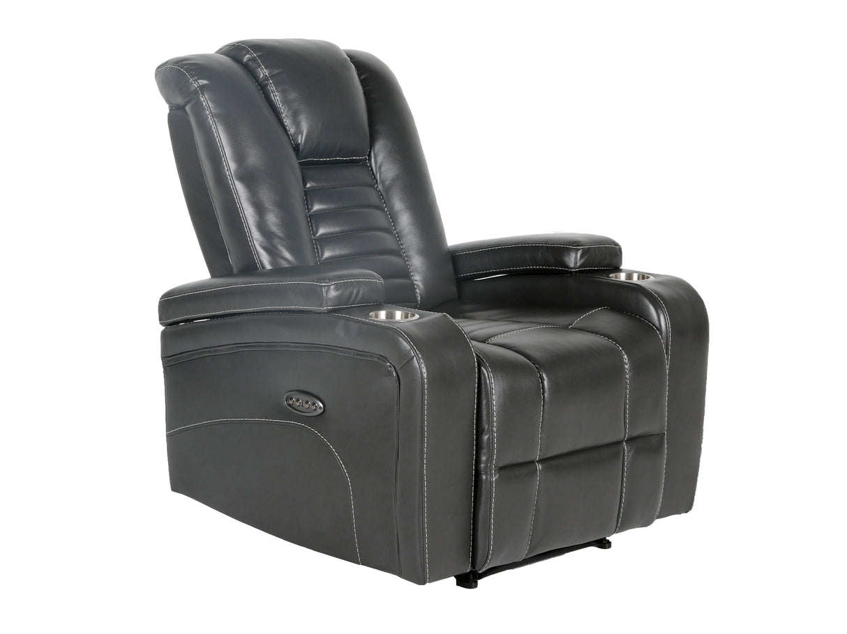 Meridian Grey 3-Piece Living Room Set with Power Headrests, Cup Holders & Storage