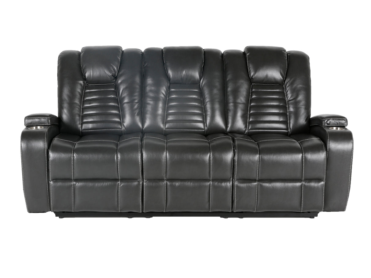 Meridian Grey 3-Piece Living Room Set with Power Headrests, Cup Holders & Storage