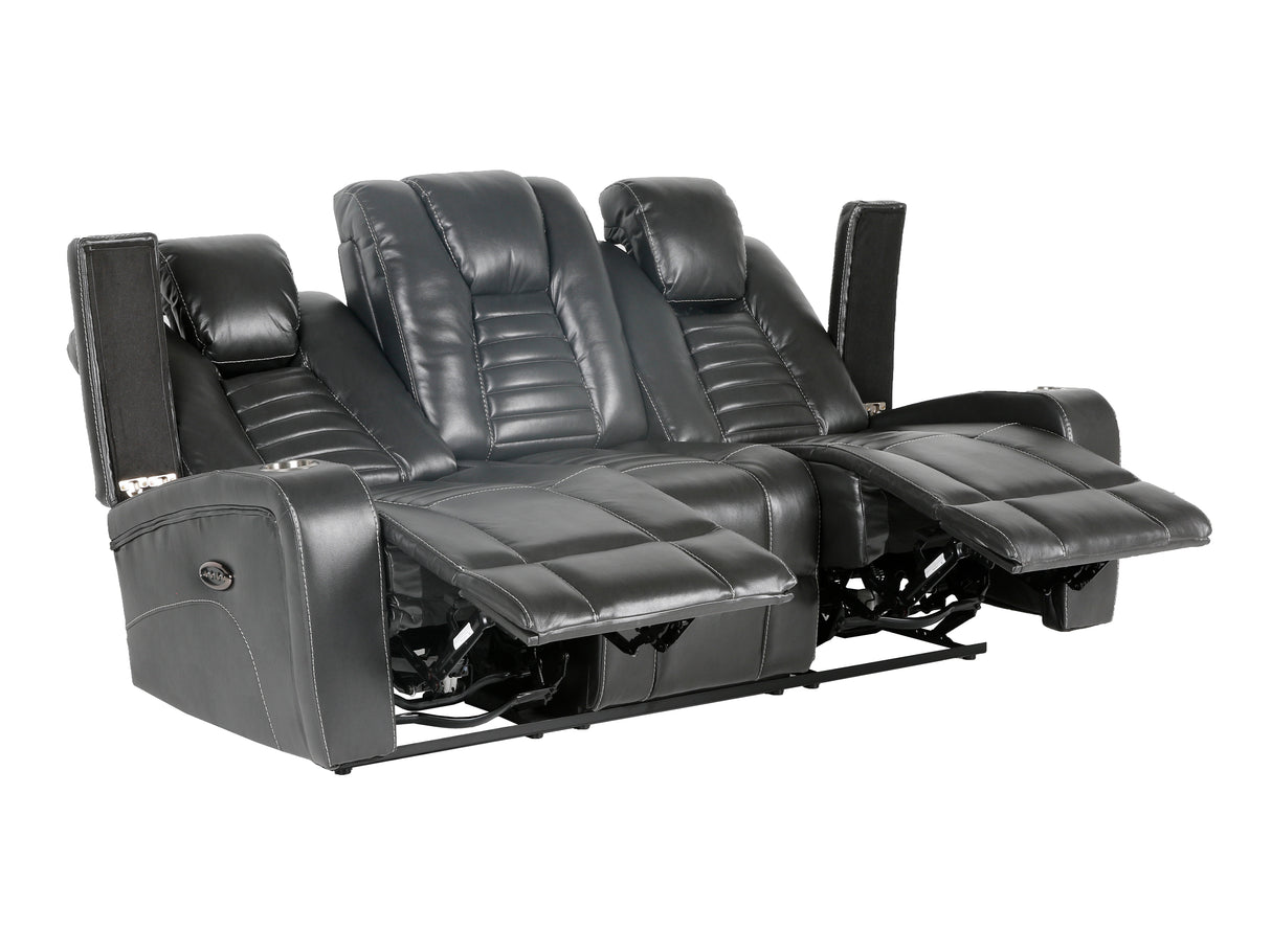 Meridian Grey 3-Piece Living Room Set with Power Headrests, Cup Holders & Storage