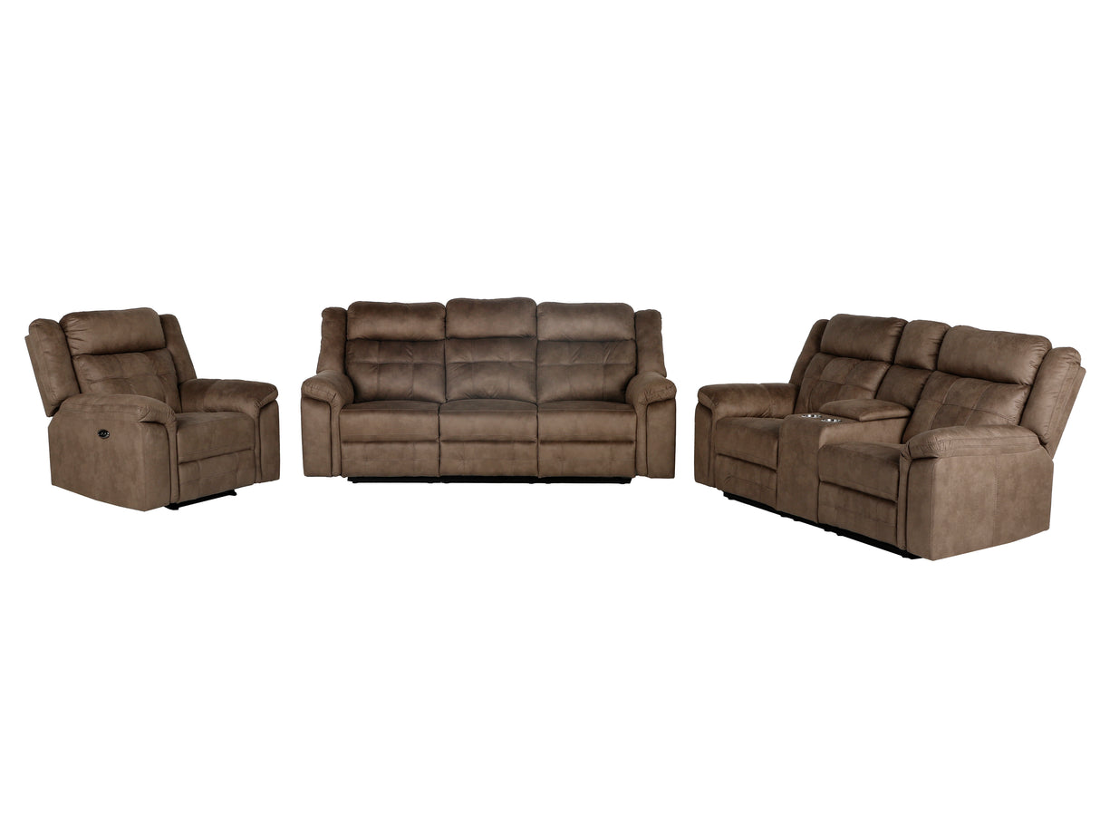 Brown reclining sofa set on a white background