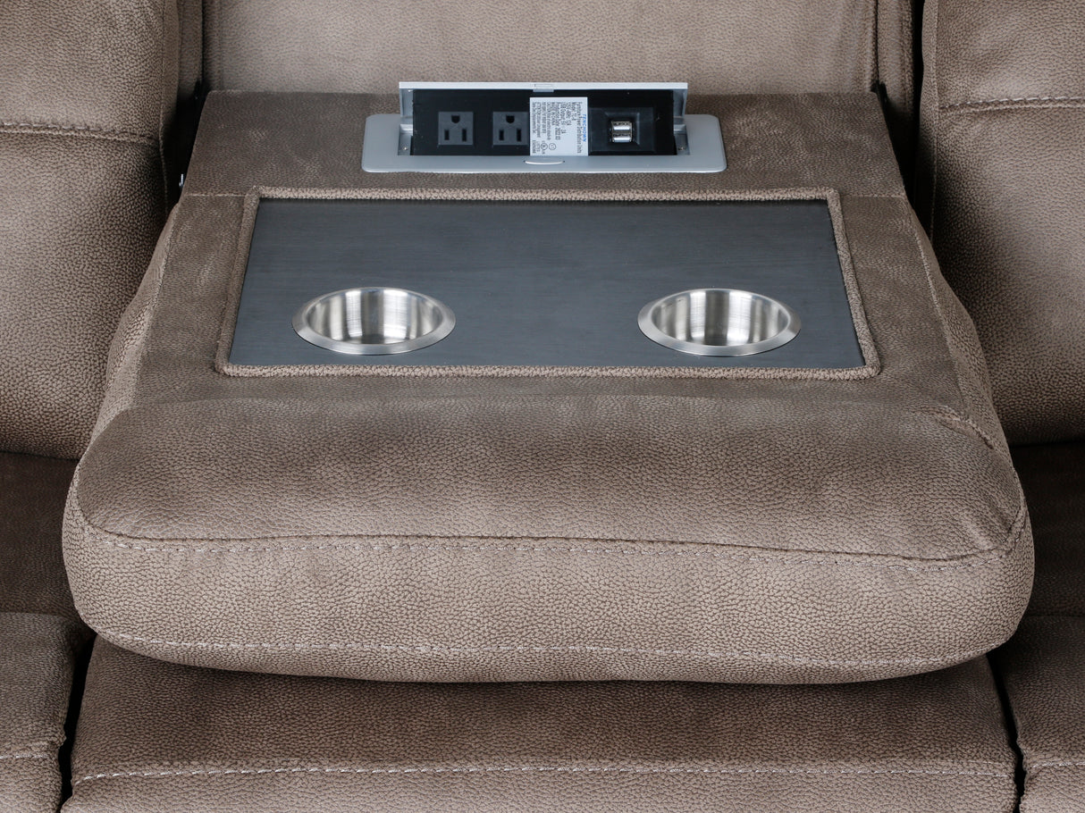 Keily Brown Power Reclining Sofa, Stationary Loveseat & Power Recliner Set with Console