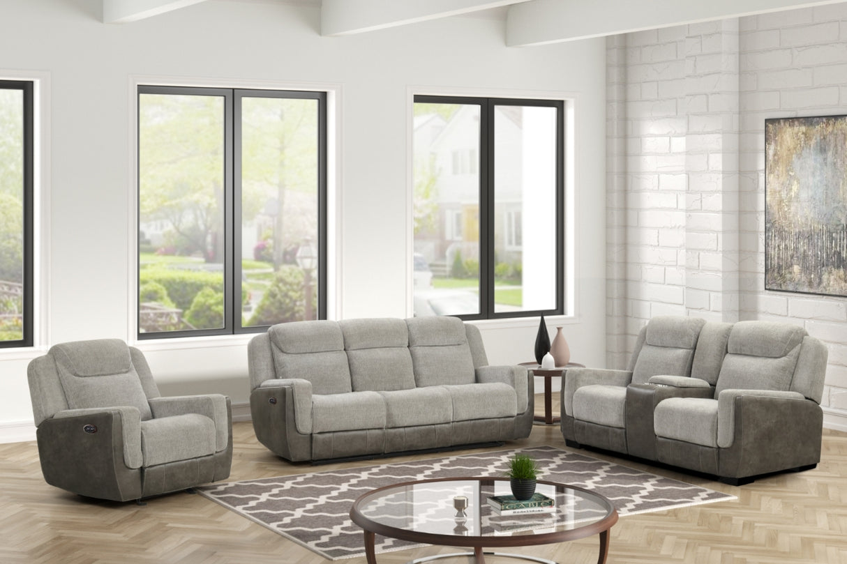 Gray Power Reclining 3-Piece Living Room Set with USB Charging – Sofa, Loveseat & Recliner