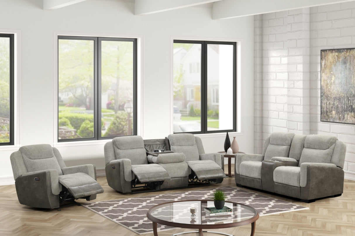 Gray Power Reclining 3-Piece Living Room Set with USB Charging – Sofa, Loveseat & Recliner