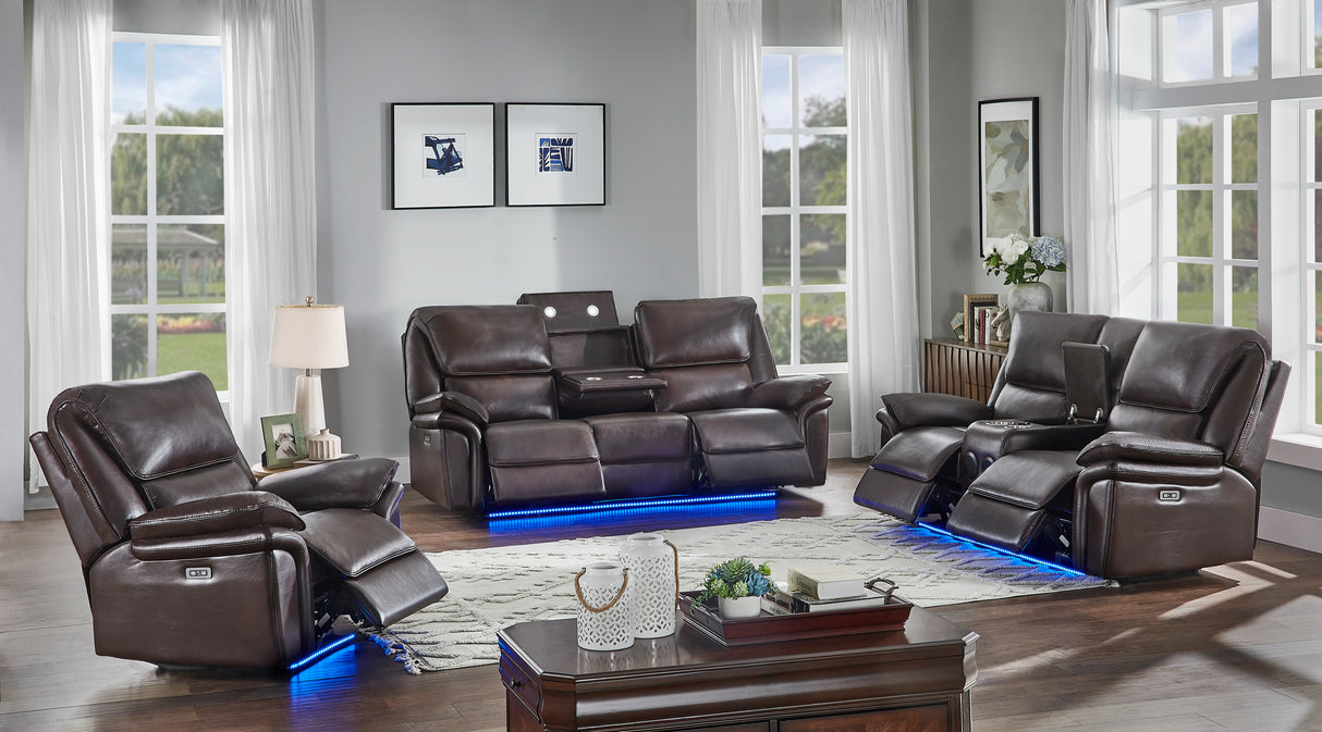 3 Piece Modern Power Reclining Living Room Set with LED Lighting by Sara Collections | Bel Furniture
