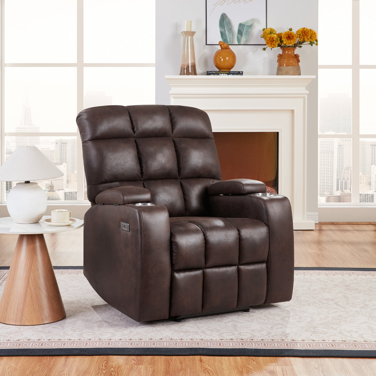 Power Recliner with Cup Holders and USB Charging - Brown by Sara Collections | Bel Furniture
