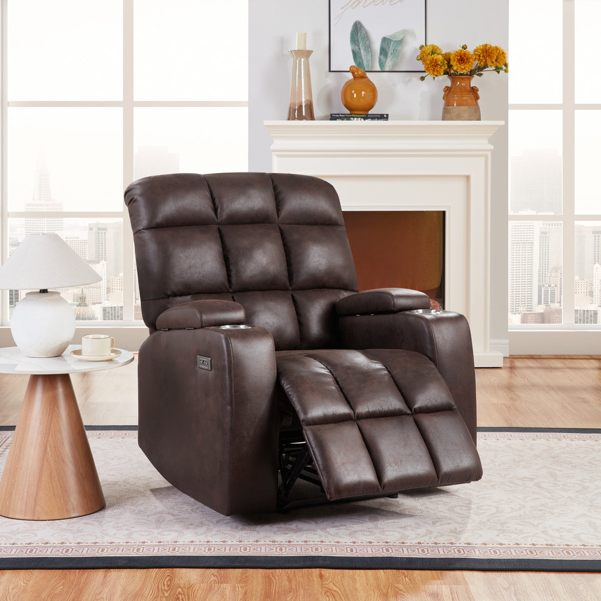 Power Recliner with Cup Holders and USB Charging - Brown by Sara Collections | Bel Furniture