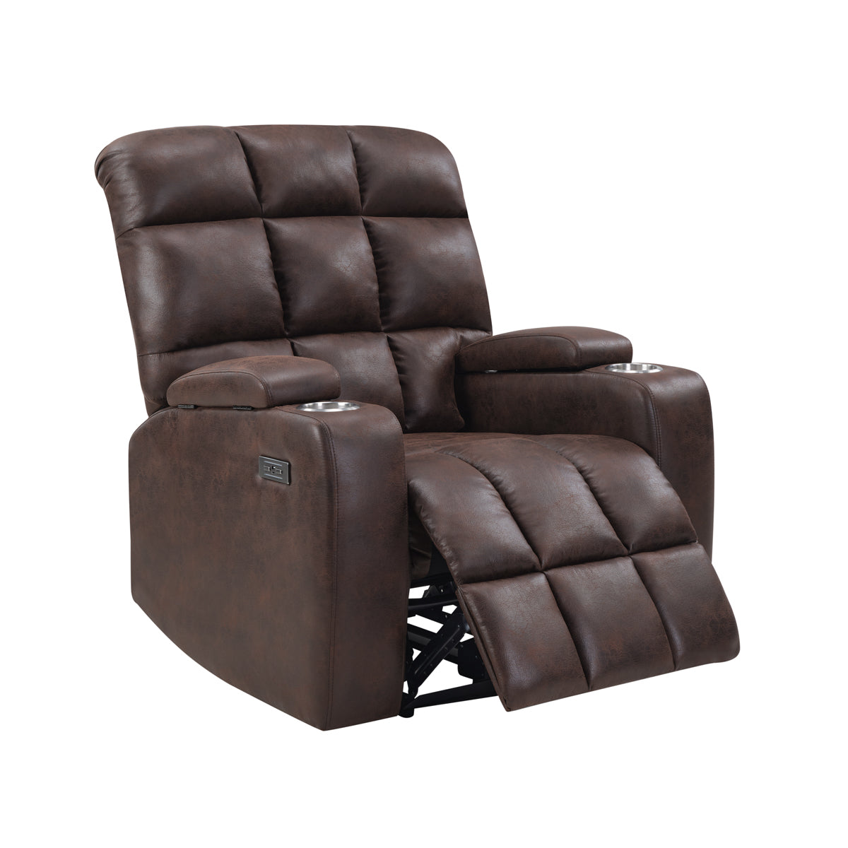 Power Recliner with Cup Holders and USB Charging - Brown by Sara Collections | Bel Furniture