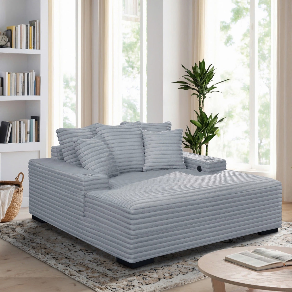 Chaise Lounge with Dual Cup Holders and USB Charging Ports by Sara Collections | Bel Furniture