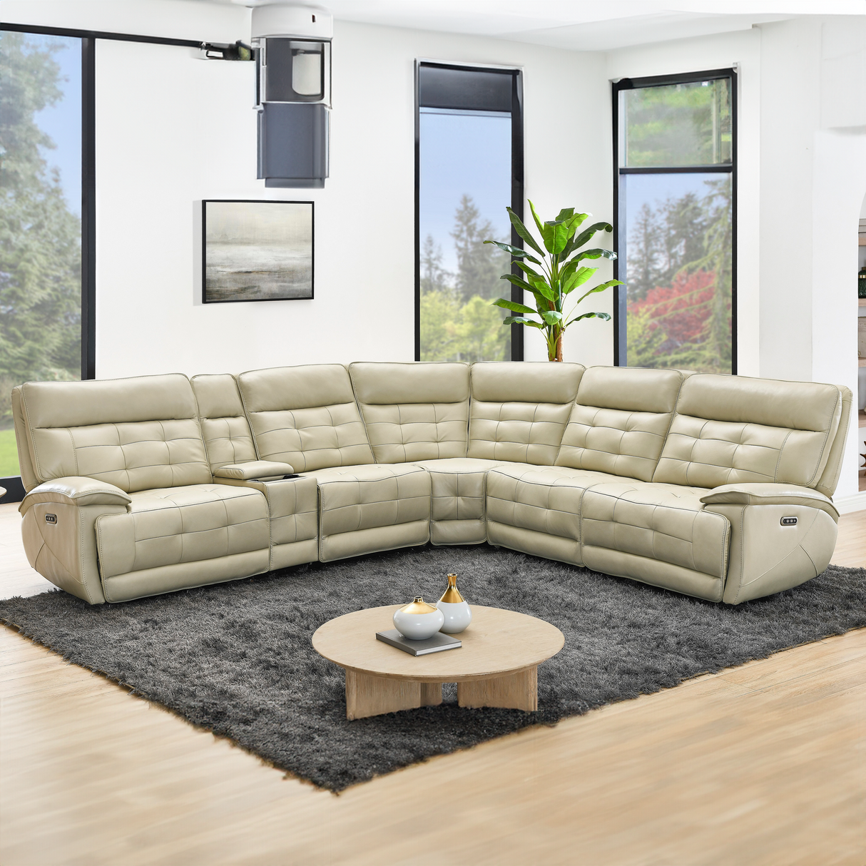 3 Piece Power Reclining Sectional with Top Grain Leather Seating by Sara Collections | Bel Furniture